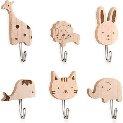6 Pièces Patere en Bois Animaux,Porte Manteau Mural Bois Animaux,Patères Porte Chambre Enfant,Accroche Adhésif Salle de Bain,Accroche Serviette Sans Percage,Crochet Adhesif Mural Chambre (1/5)