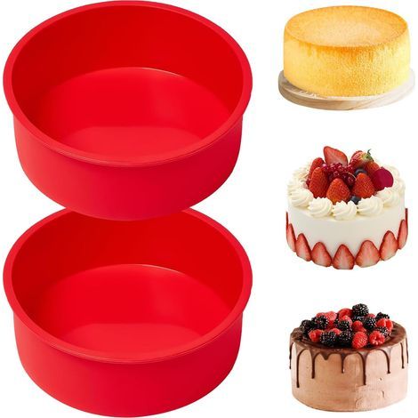 2Pcs Moule Gateau Silicone Rond 15 cm,Antiadhésif Moule à Manqué Dégagement Rapide,Moule Silicone Patisserie Rond pour la Cuisson des Gâteaux Pain Pâtisserie(Rouge) (1/5)
