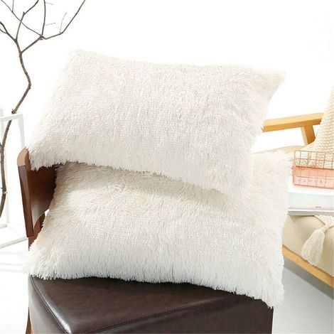 2er-Set Kissenbezüge, 50 x 70 cm – Plüsch – Sehr weich – Für Sofa, Gartendekoration, Außenbereich – Weiß – 50 x 70 cm (1/4)
