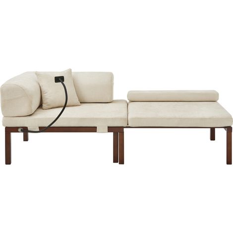 Sofá cama plegable individual beige con estructura de madera y cama extraíble (1/5)