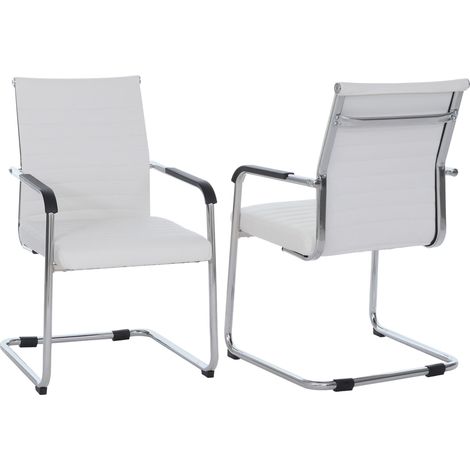 2er-Set Besucherstuhl HHG-938, Konferenzstuhl Freischwinger, Metall Kunstleder 280 g/m² weiß (1/5)
