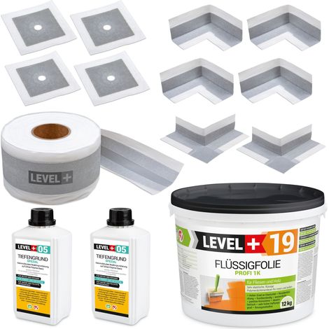 LEVEL+ Dichtset für Duschabdichtung Bad Dichtband Flüssigfolie 12kg SET521 (1/4)
