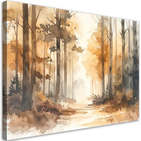 Stampe su Tela, Foresta nebbiosa autunnale Paesaggio boschivo acquerellato in stile scandinavo, 30x20 (1/5)