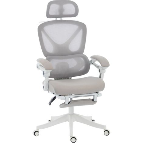 Soulagement Postural et Détente Chaise de Bureau en Maille Inclinable 135° avec Repose-Pieds pour Bureau à Domicile Gris (1/5)