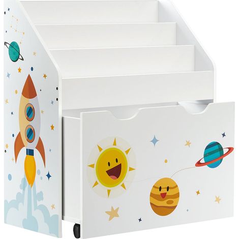 Scaffale portagiochi a 3 scomparti libreria per bambini contenitore portagiochi mobile con ruote multiuso per cameretta e sala giochi bianco 120005795