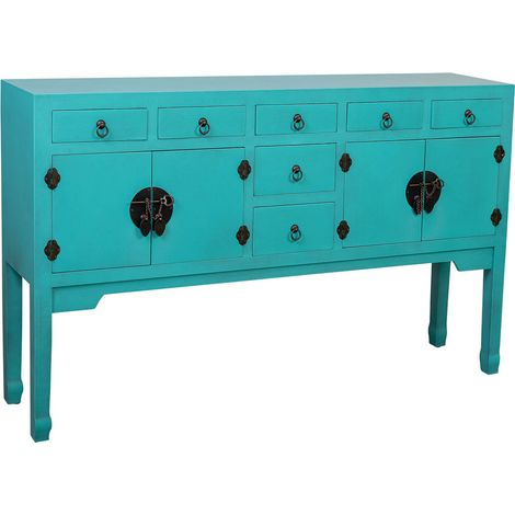 Aparador de madera de 7 cajones y 2 puertas 128x26x78h cm (1/5)