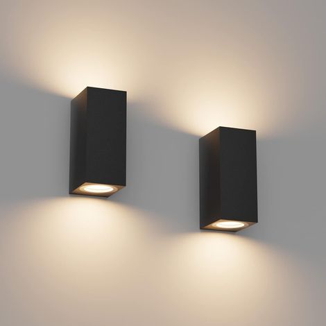 Lot de 2 Applique Murale Noir Exterieur Interieur,Etanche Up Down Lampe Murale Modernes en Aluminium,Éclairage Mural