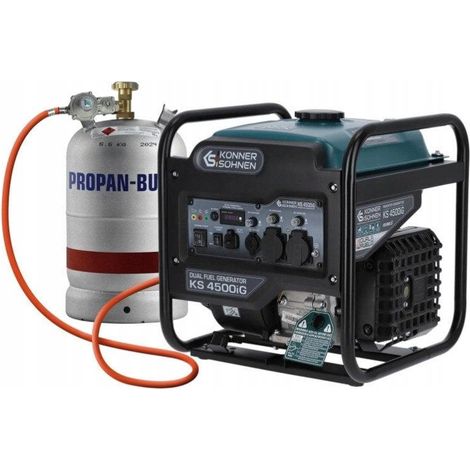 Könner & Söhnen KS 4500iG Generador Inversor de Combustible Dual (Gas/Gasolina), 4,5 kW, Onda Sinusoidal Pura, Modo Eco, USB QC 3.0 y Tipo-C, Ideal para Camping, Hogar y Taller, Fiable y Silencioso