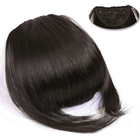 Fringe Faux Cheveux Vrais Extensions de Cheveux Noir Clip (1/5)