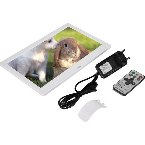 10-Zoll-Digitalfotorahmen, 16:9-HD-Bildschirm (1024 x 600), elektronisches Fotoalbum, Weiß, EU-Stecker, AC 100–240 V (1/5)