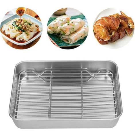 Plat à rôtir avec grille, acier inoxydable, facile à nettoyer pour cuisson au four (1/4)
