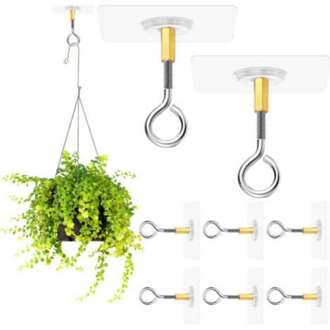 8 Pieces No-Drill Ceiling Hooks, Self-Adhesive Ceiling Hooks No Drilling, Adhesive Ceiling Hook, Transparent for Hanging Plants, Plant Hanger (1/5)