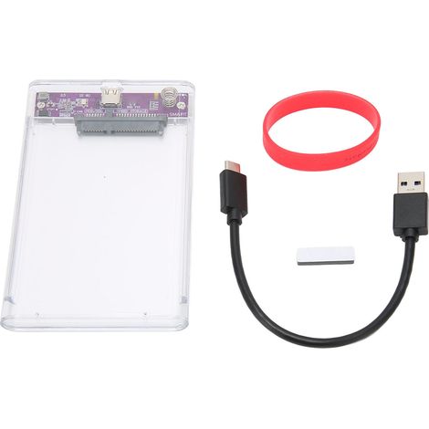 Boîtier pour disque dur externe 2,5 pouces supportant jusqu'à 2 To et 10 Gbit/s. Boîtier transparent avec port USB-C 2,5 pouces pour disque dur SATA/SSD (disque dur non inclus). (1/5)