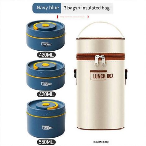 Coffret repas thermique bleu, boîte à déjeuner isotherme pour aliments chauds, conteneur repas portable (1/5)