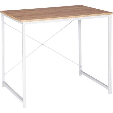 Tavolo Scrivania da PC Design Moderno in Metallo e Legno 2 Colorazioni colore: Bianco+Rovere (1/6)