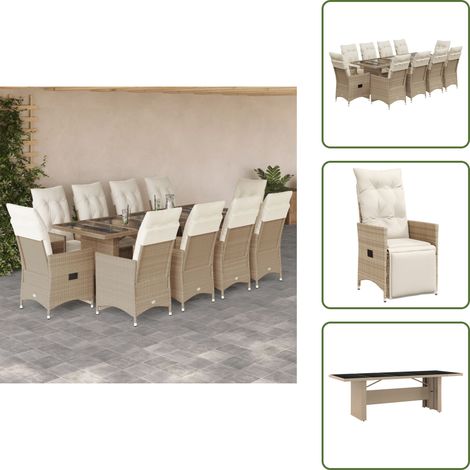Ensemble de bistro de jardin 11 pcs coussins beige poly rotin - Salon De Jardin - Set De Salon De Jardin - Mobilier De Jardin - Fauteuil Inclinable - Chaises Pliantes (1/5)
