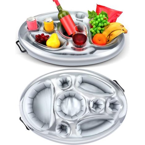 Porte-boissons gonflable pour piscine – Plateau flottant pour boissons, bière, vin et snacks – Accessoire fête piscine et plage (1/5)