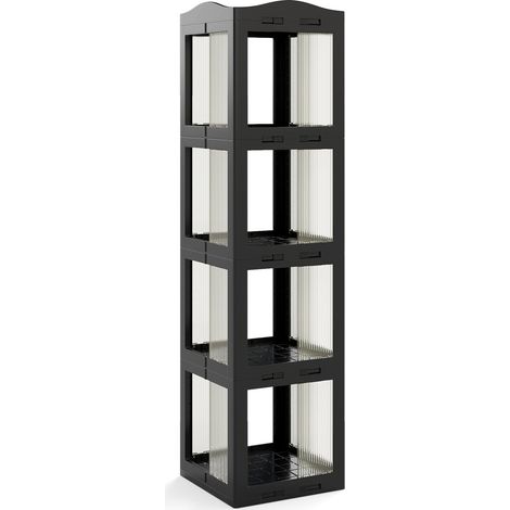 Estantería giratoria de 360 grados, plegable, transparente, negra