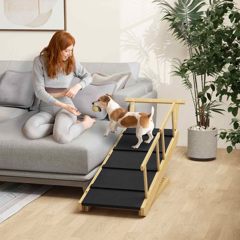 Hunderampe, höhenverstellbar, klappbar, Geländer, für Hunde bis 40kg, rahmen, 85 x 40 x 61 cm, Schwarz (1/5)