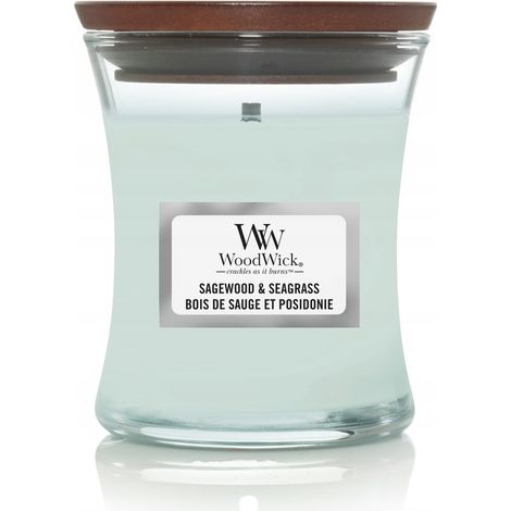 Candela WoodWick al legno di salvia e alghe marine, 85 g (1/4)