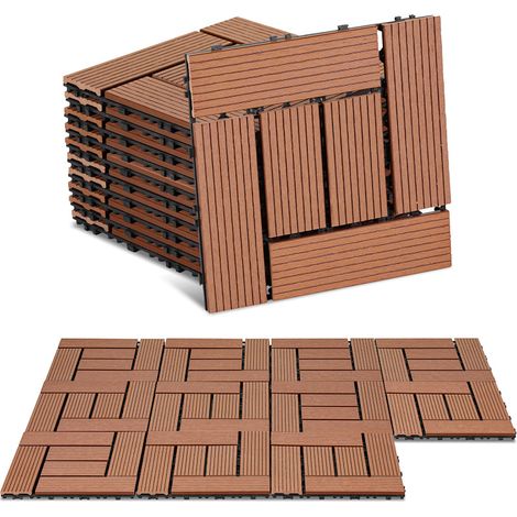 TolleTour 99 piezas de baldosas para terraza de 9 m², baldosas de fijación con clip de 30 x 30 cm, suelo exterior para terraza y jardín, color marrón