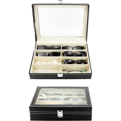 Vitrine d'organisateur de lunettes de soleil, Boîte à lunettes en cuir en cuir à 8 fentes, étui de collection de bijoux pour lunettes de soleil (1/5)