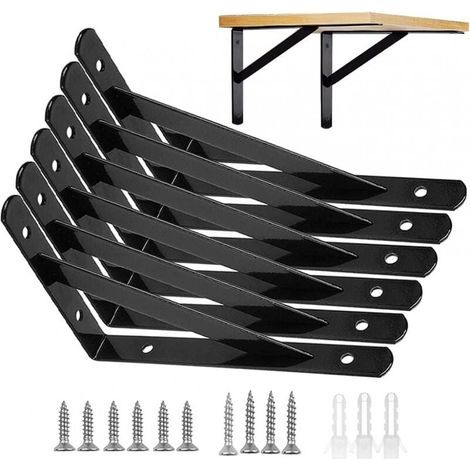 Soportes para estantes de pared, paquete de 6 soportes para estantes, marco flotante de 15 x 9,5 cm con soportes metálicos triangulares de 90 grados, resistentes, color negro. (1/5)
