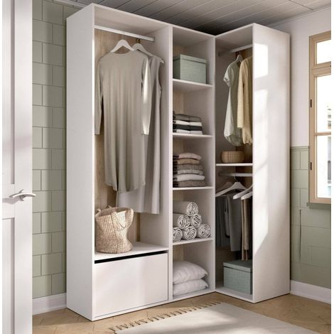 Dmora - Gran Armario Tobias, Muebles de dormitorio, Vestidor, Armario de ropa, 145x85 h205 cm, Blanco y Roble (1/5)