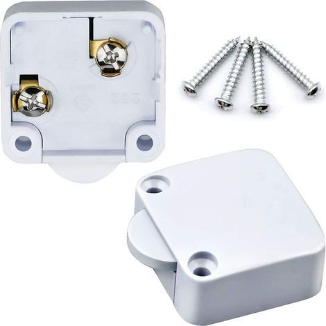 Set di 2 interruttori automatici per armadietti, 2A/250V, adatti a vari apparecchi di illuminazione e a tutti i tipi di ante (bianchi) (1/5)