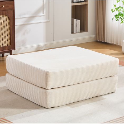 Pouf poggiapiedi convertibile in letto, velluto a coste beige, 109 x 95 x 43 cm (1/5)