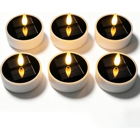 6 Bougies Solaires LED Sans Flamme, Forme Boule, Effet Flamme Vacillante, Blanc Chaud, Allumage Automatique pour Jardin (1/5)