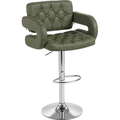 HOMCOM Adjustable Height Barstool Steel Pole PU Leather Bistro Home Kitchen Green