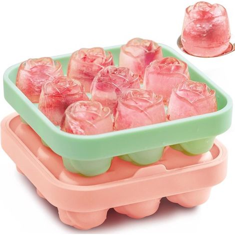 Bandeja para cubitos de hielo con forma de rosa: molde de silicona para c，ideales para el congelador (verde + rosa)，23 x 3 cm，silicona，verde，rosa (1/5)