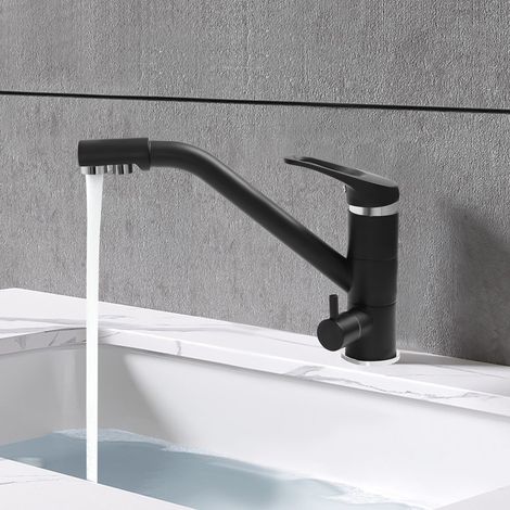 Robinet de cuisine 3 voies Robinet d'eau potable Mélangeur 3 en 1 avec 2 leviers (1/4)