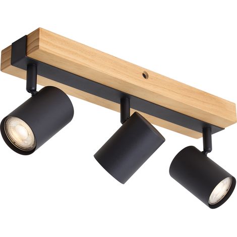QAZQA Moderno Plafón negro con madera 3-luces regulable rectangular - Jeana Acero / Rectangular Adecuado para LED Max. 3 x 7 Watt (1/5)