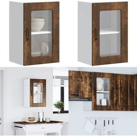 vidaXL Küchen-Hängeschrank mit Glastür Räuchereiche Holzwerkstoff (1/5)