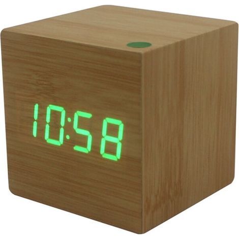 Elektronischer Wecker aus Holz mit LED-Anzeige und Digitalanzeige, geräuschloser Würfelwecker