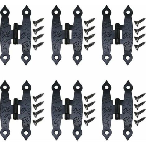 KLVGTIFS PU - Charnières Décoratives Anciennes Noires à Fleurs - Lot de 18 - 65x33mm - Pour Meubles et Armoires - Avec Vis - Quincaillerie Vintag (1/5)