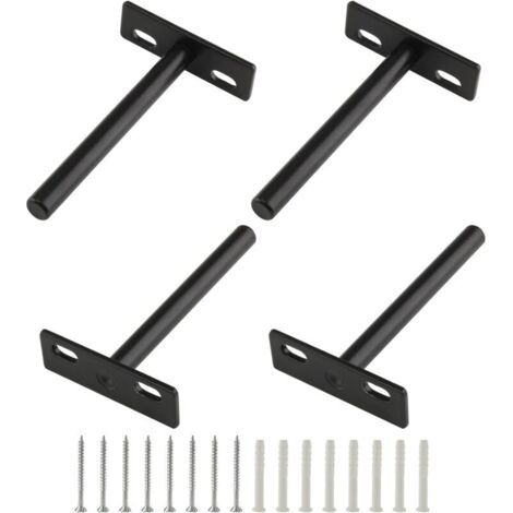 Lot de 4 supports d'étagère flottants de 4 pouces, supports d'étagère aveugles robustes, supports muraux cachés pour étagères flottantes en bois, noir-Étagère murale (1/5)