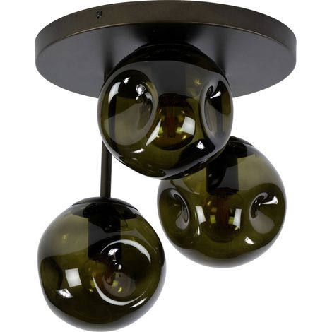Plafonnier rond 3 lampes 30 cm en verre brun et bronze - TAHOE (1/4)