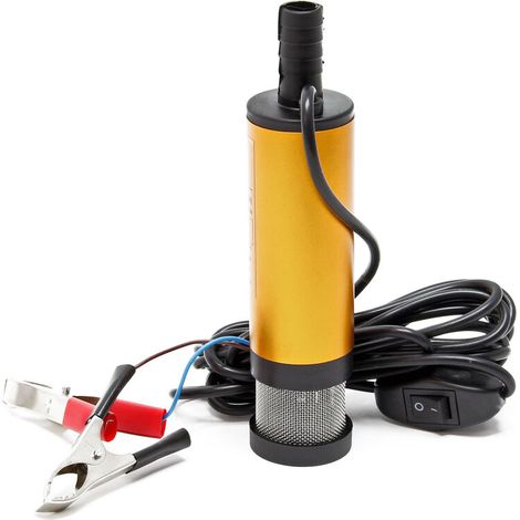 Mini pompa sommergibile per acqua e gasolio – 12V / 8700 giri/min / 12 l/min – con filtro di aspirazione, terminali batteria e interruttore – Drenaggio, estrazione e trasferimento di liquidi