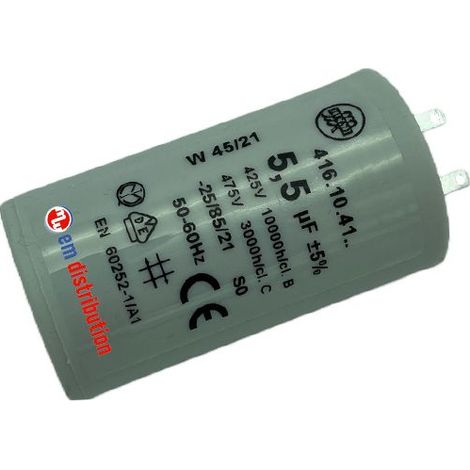 Ducati Energia – Condensateur 5,5µF pour moteur de volet roulant 20 Nm – Cosses Faston 2.8 mm – Durée de vie 10 000 heures – Compatible moteurs Somfy et Simu