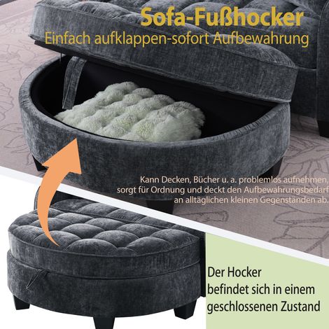 Canapé 2-en-1 convertible, pouf de rangement, tissu respirant et doux, bois d'eucalyptus écologique, idéal petit salon, bureau ou chambre, Noir (1/5)