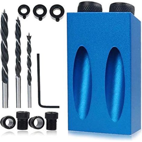 Kit de gabarit pour trous de poche 14 pièces : Gabarit de menuiserie à 15° avec adaptateurs pour forets de 6, 8 et 10 mm (1/5)