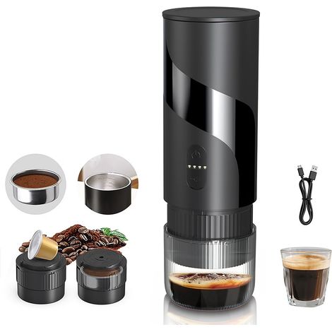 TRADE SHOP - Mini Macchina Per Caffè Espresso Portatile Ricaricabile 20 Bar 2in1 Per Capsule Macinato -