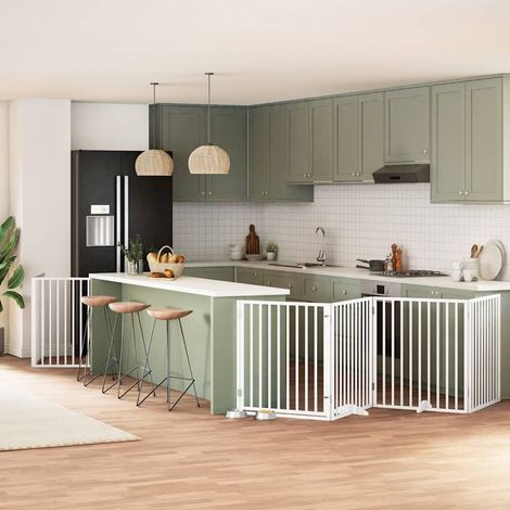 Barrière pour chien porte pliable 6panneaux blanc bois peuplier