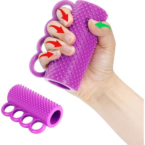 Balle De Préhension - Forme Cylindrique Avec Anneaux Pour Doigts Et Picots De Massage - Pour Rééducation Main Après AVC Ou Arthrite - 1 Pièce (1/5)