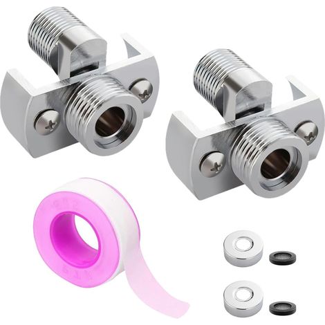 2 Pieces Adjustable Brass Shower Tap Adapter S Rotating 1/2 to 3/4 Excentric Fitting Mixer Tap with Lid and PTFE Waterproof Tape Shower Faucet Adapters for Kitchen (1/5)