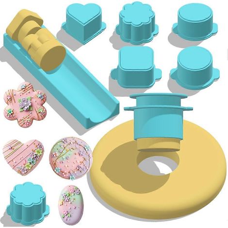Set mit 6 Cake-Pop-Formen inklusive Tablett, Ausstechern und 3D-gedrucktem Stopfer in Form von Herz, Quadrat, Wolke, Oval und Kreis. (1/5)