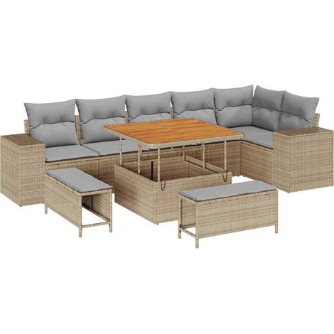 Maison Exclusive - Garten-Sofa-Set 9 pcs Beige Poly-Rattan